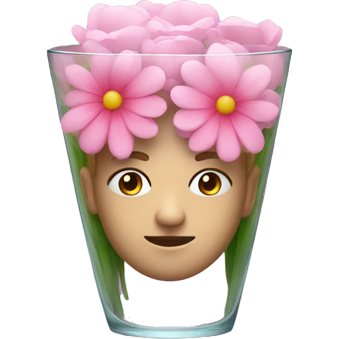 Pink flowers in glass face emoji