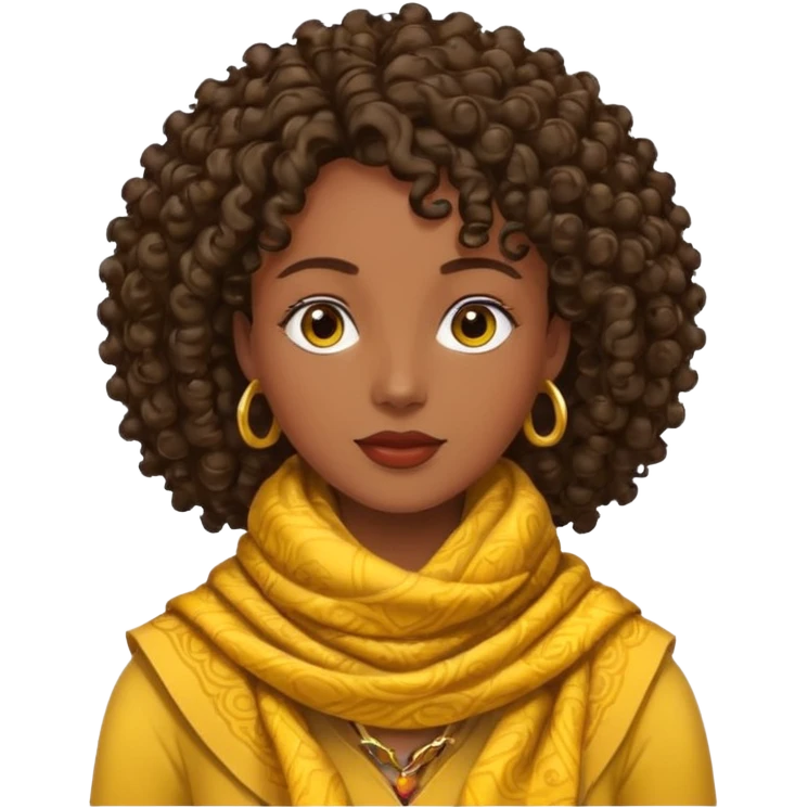 woman with dark skin, curly hair wearing yellow Pathfinder scarf on neck emoji