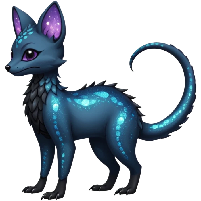 Feral Rare Fantasy Dark gothic spooky  sparkly shiny Vernid-Trico-species by LiLaiRa, random markings, tufted tail, tufted ears, full body emoji