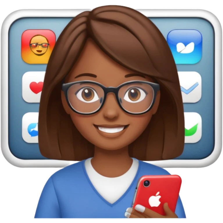 Make an emoji of a girl (no glasses) with brown hair who is teaching how to use iMessage to a class emoji