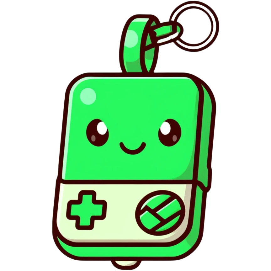 A small digital gadget with an AI chip, designed as a cute decorative keychain emoji