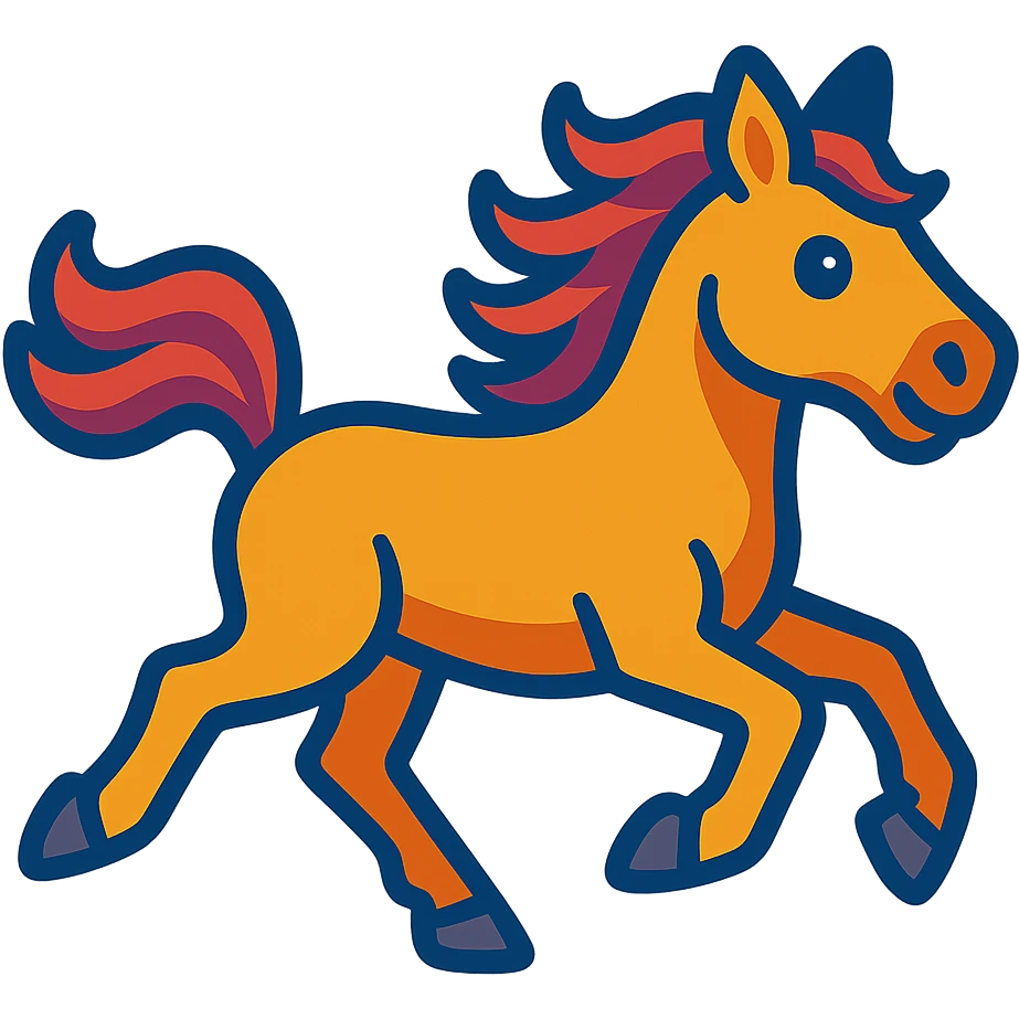 a free rein horse, galloping, energetic, vibrant emoji style emoji