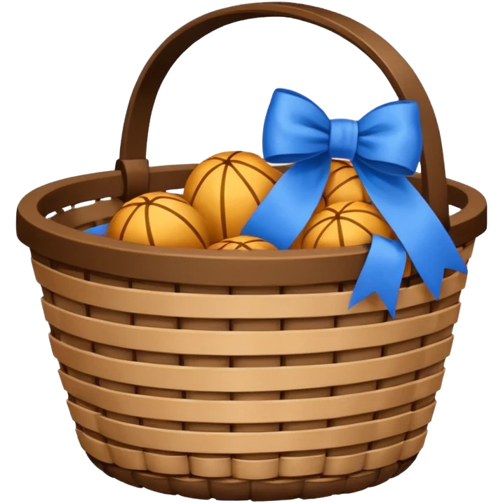 A basket with a blue ribbon on the handle emoji