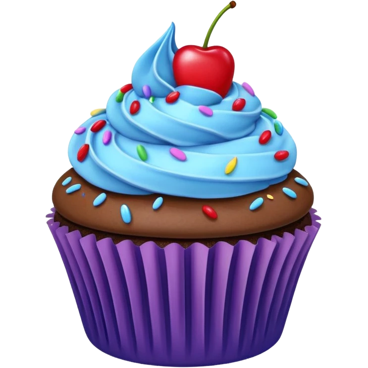 Chocolate Cupcake: blue cream, purple paper, sprinkles with cherry on top  emoji