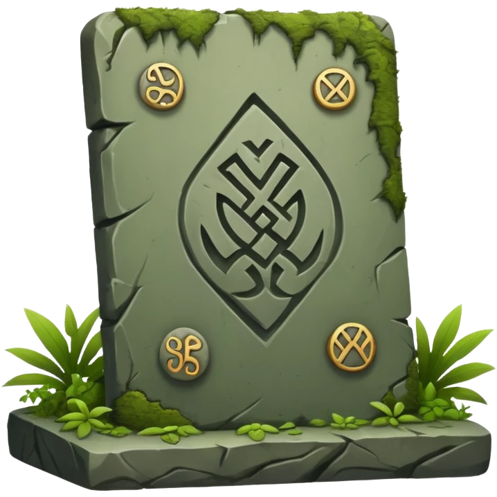 Stone Tablet – Carved gray slab with ancient runes in jungle emoji