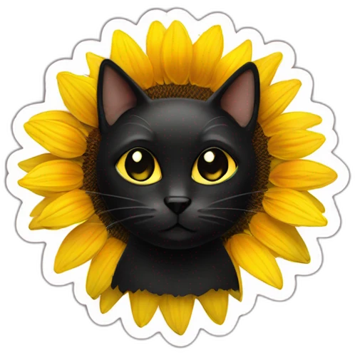 black cat with sunflower around its face emoji