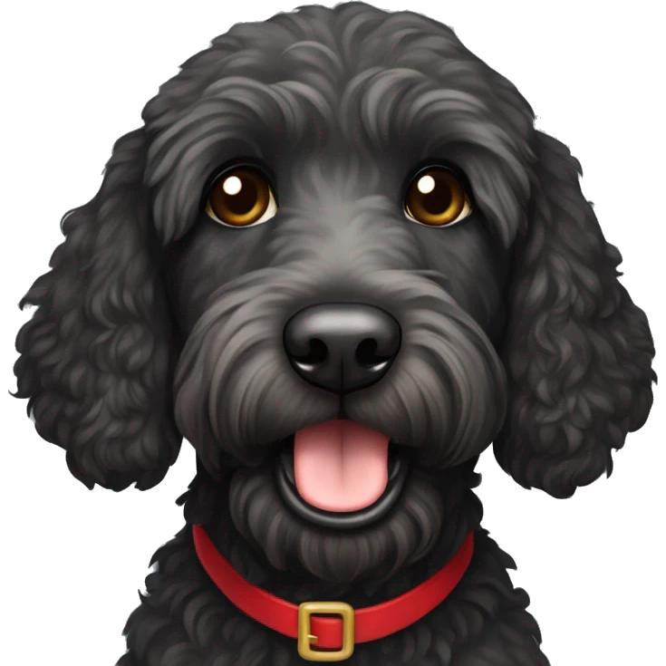 dark black labradoodle with brown eyes with a santa hat emoji
