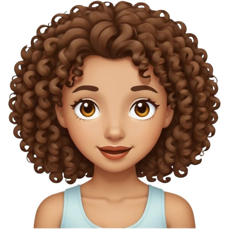 mixed-race girl with curly brown hair, winking face emoji