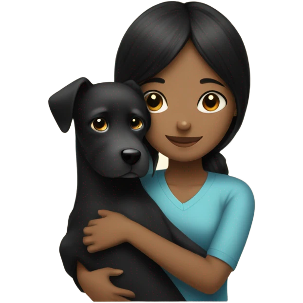 Black hair girl hug a little balck dog emoji