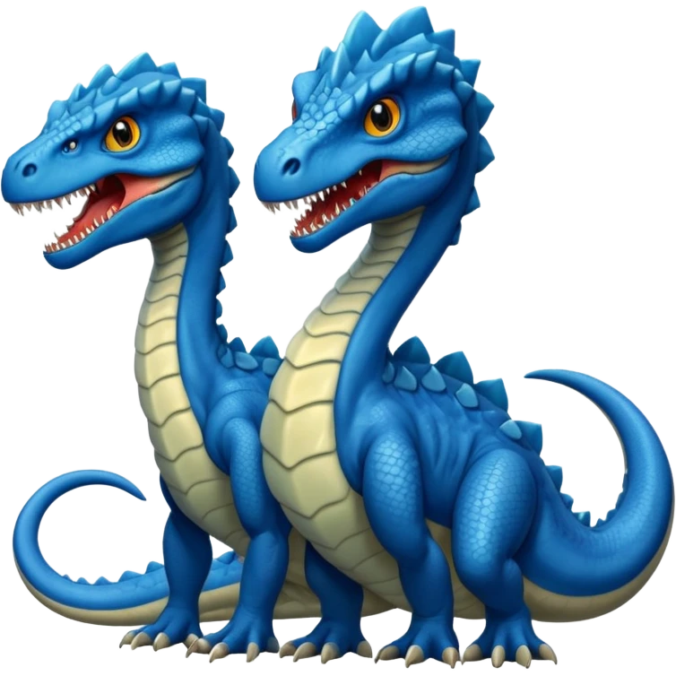blue hydra, strong reptilian body, like a dinosaure, not like a snake,  with 3 serpent-like heads rising from its neck emoji