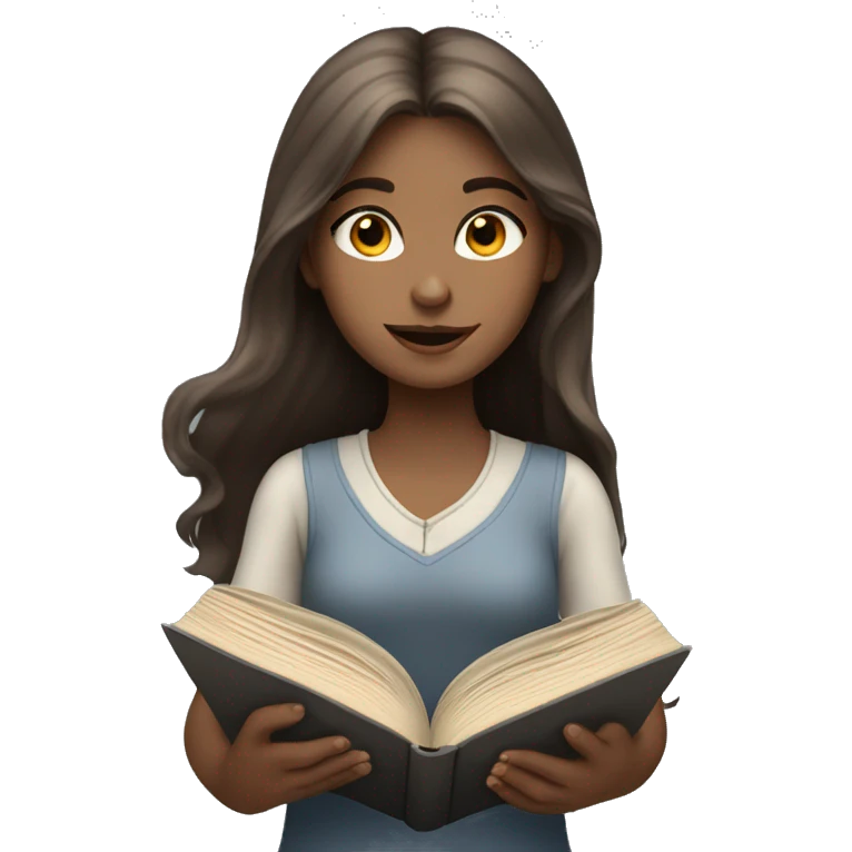A pale girl with grey eyes and long brown hair reading a book  emoji