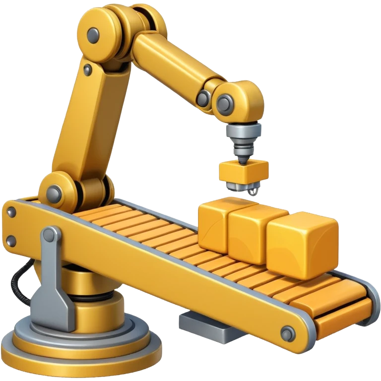 robot arm which is picking block on conveyor belt emoji