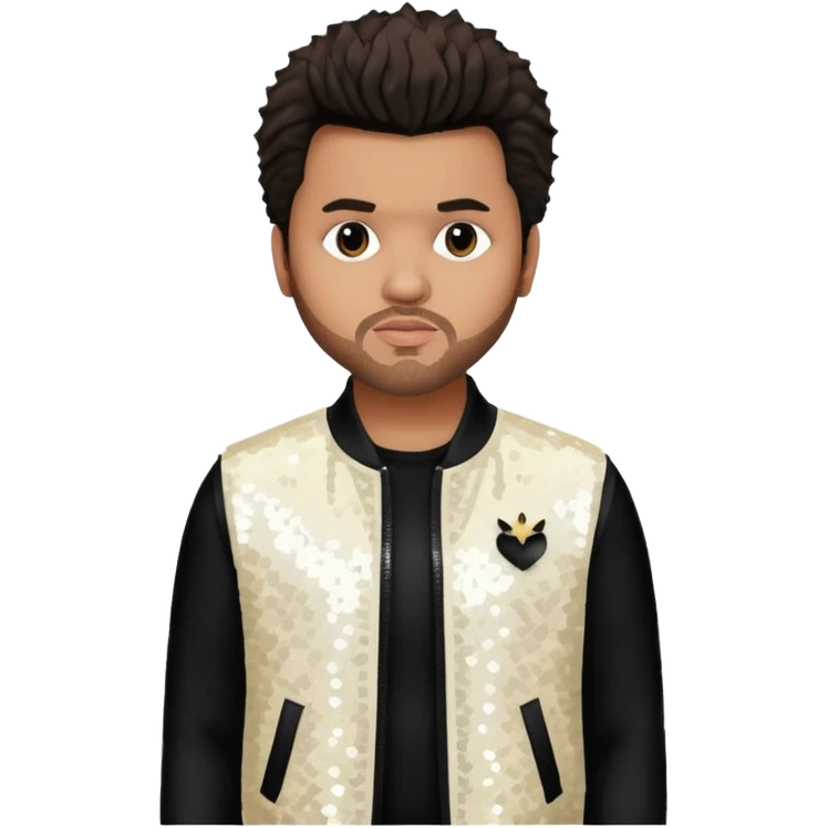 The Weeknd with dark brown hair, white sequin outfit emoji