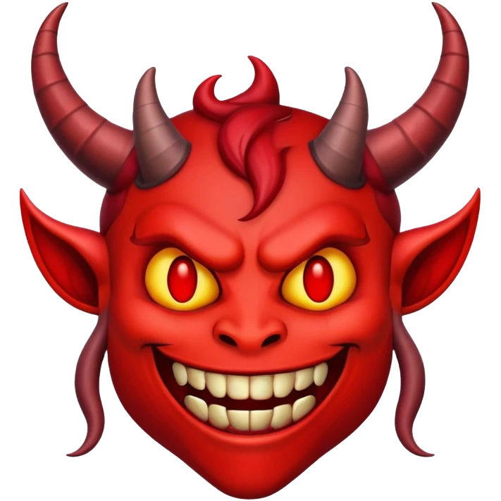 demonic emoji face with red skin, horns, and wicked grin emoji