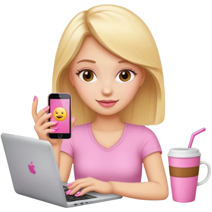 emojis de objetos girlie, cafe, uñas, celular, laptop, version girlie rubia emoji