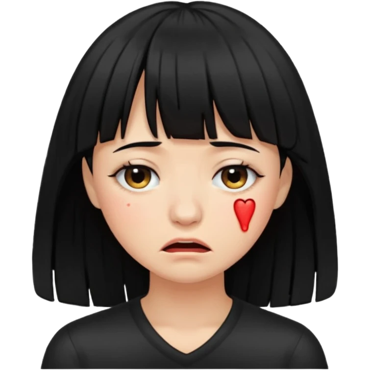 Mulher cabelo preto de franja chorando emoji