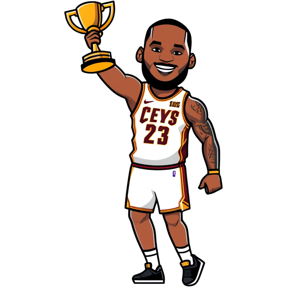 LeBron James celebrating with a championship trophy emoji