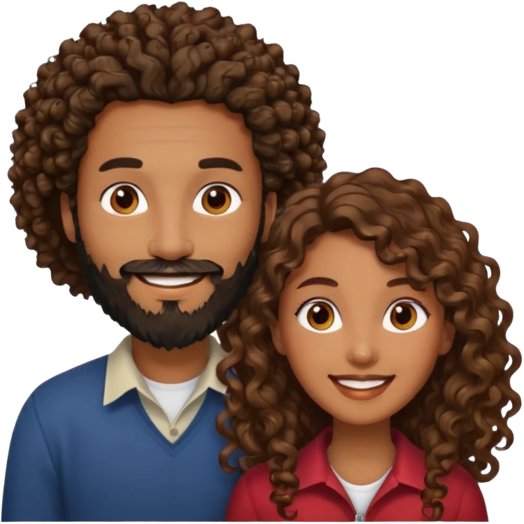 Beso mujer morena rizada cabello largo y hombre blanco con barba negra emoji