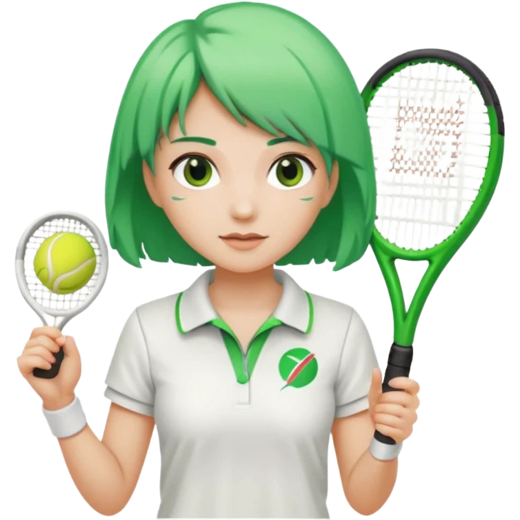 female, green haired, white clothes, tennis player emoji