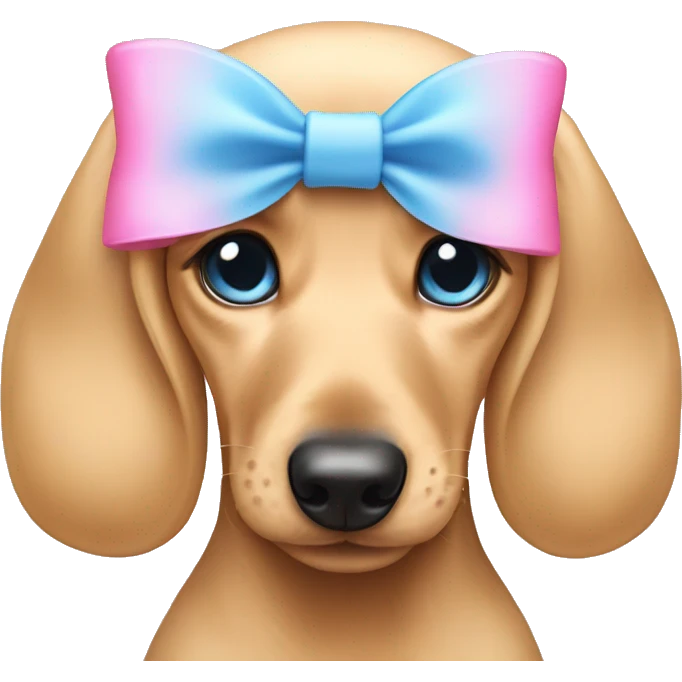 Blonde dashund puppy with pink bow and blue eyes emoji