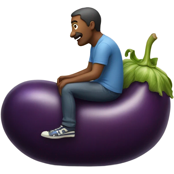 Guy riding a eggplant like a bike emoji