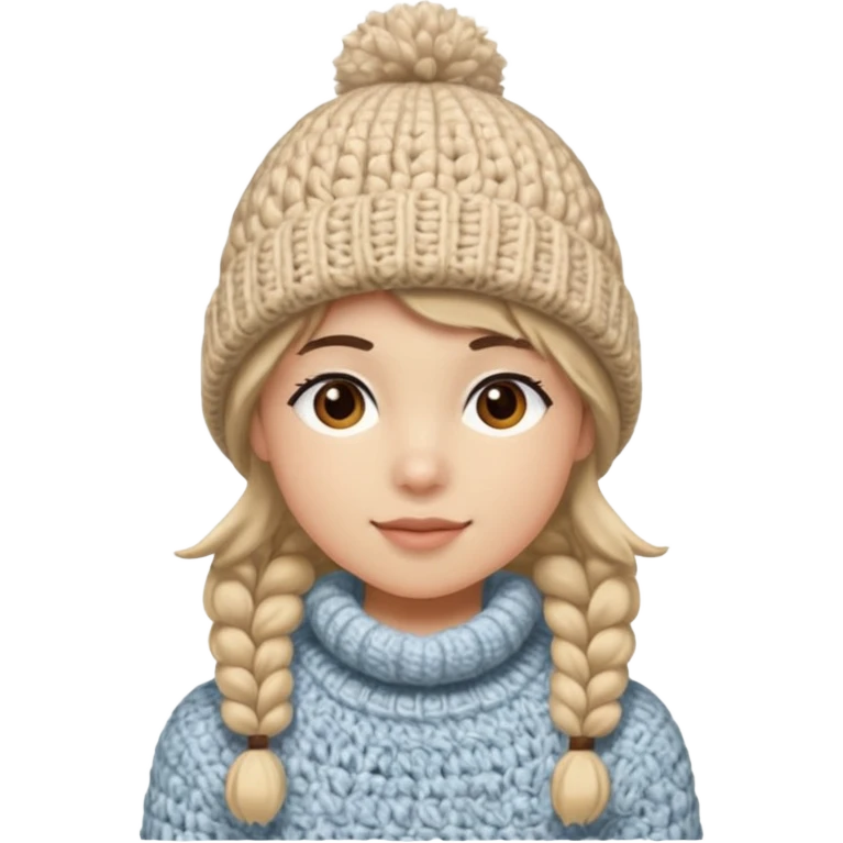 high school student wearing a crochetted winter hat. the hat should be an oatmeal color and texture emoji