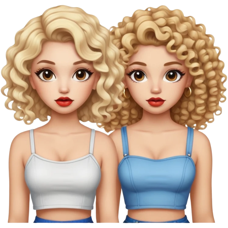 Two teenage girls together, one blonde and one with curly brown hair, both with heavy makeup, big lips, crop tops and choni style clothing emoji