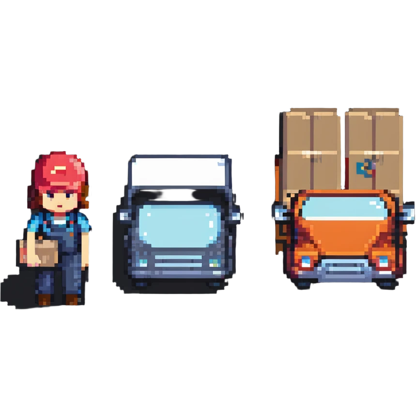 logistics professional with truck and warehouse emoji