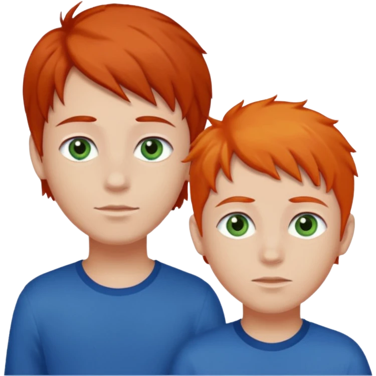 two boys one dark brown hair and green eyes and the other orange hair, blue eyes and light skin emoji