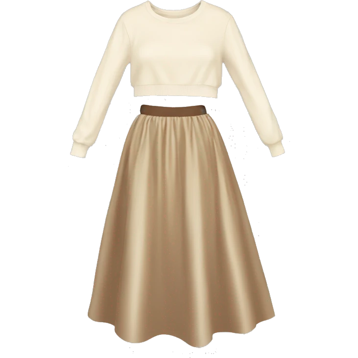 Beige Satin maxi skirt with cream sweater  emoji