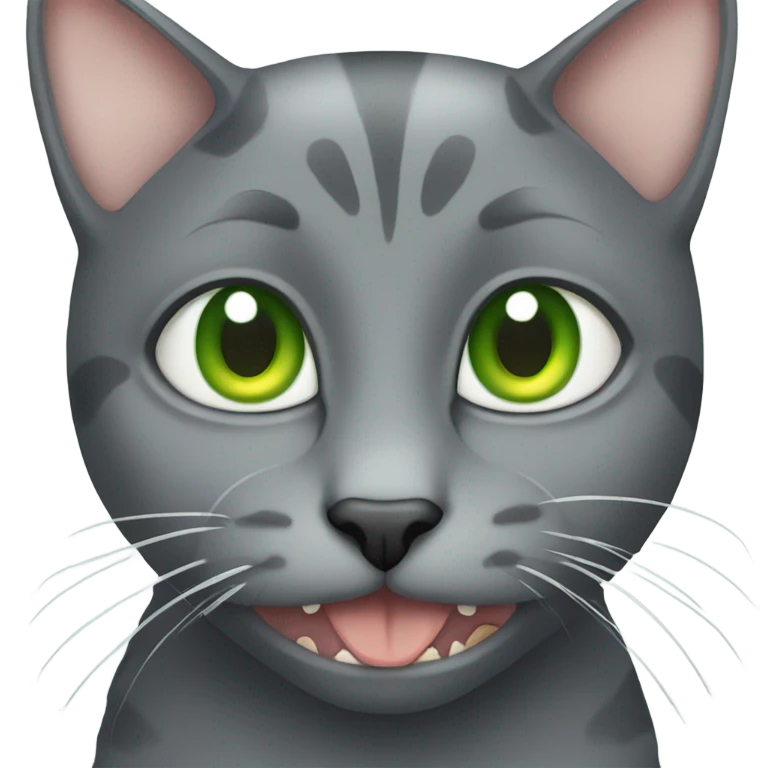 gray Cat green eyes eating fish emoji
