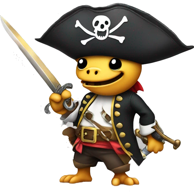 Dinosaur pirate, sword in hand, pirate ship, skull and crossbones emoji