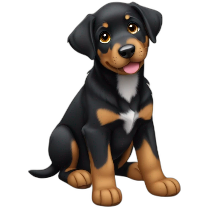Medium Beauceron puppy with white chest and chin and brown paws and cheeks emoji