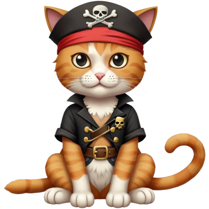 cat full body sitting with a pirate character wearing an eye patch emoji