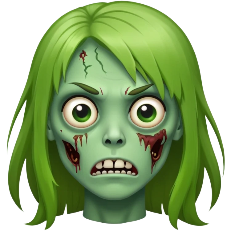 zumbi verde do cabelo liso grande com franja olhos puxados emoji