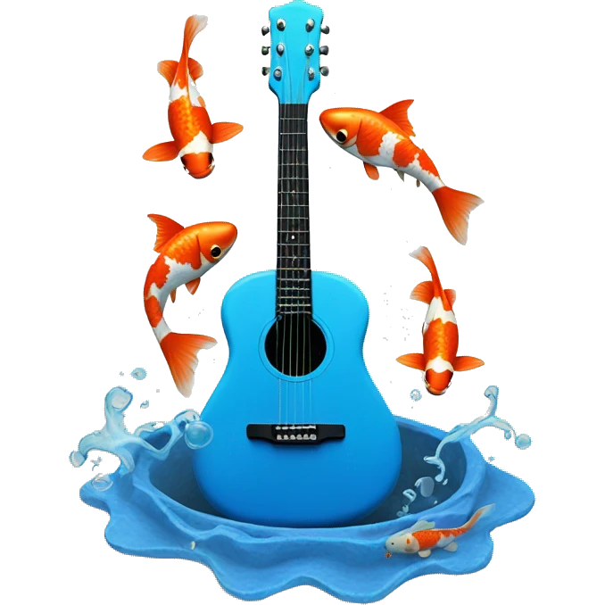 blue guitar with painted koi fish swimming around the hole emoji