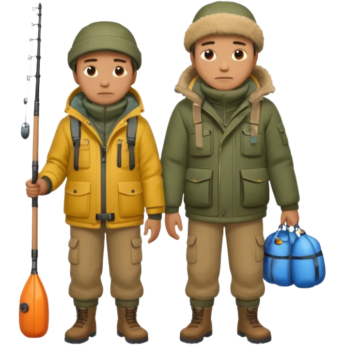 Father and son in fishing gear are cold full body emoji