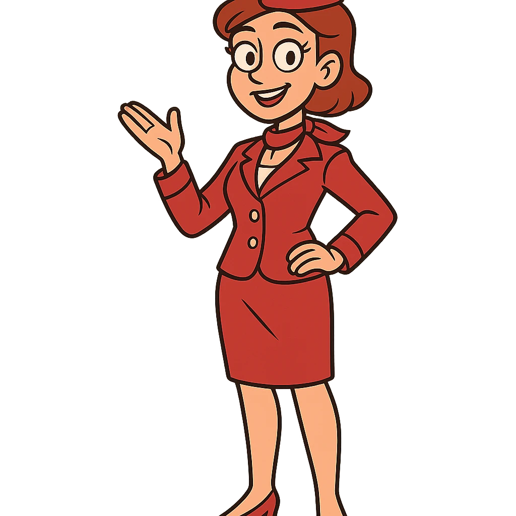 flight attendant in a red uniform, friendly expression, standing pose, clean background emoji