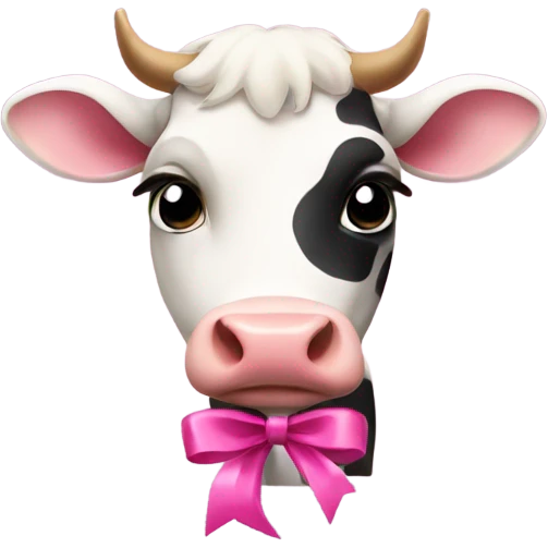 The cow wears a pink ribbon emoji