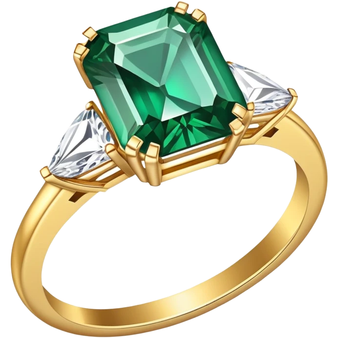 Diamond ring with gold band and emerald-shaped diamond emoji
