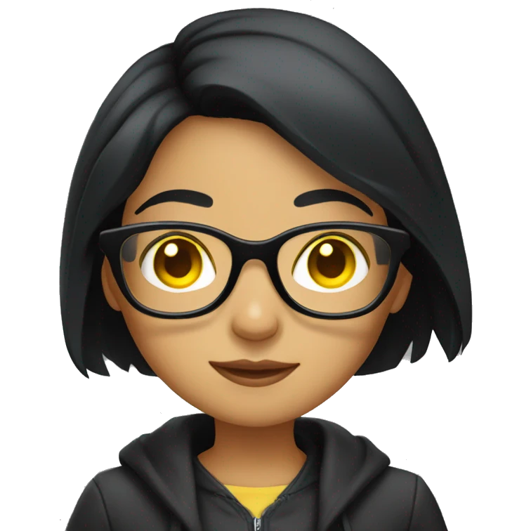 Girl with black hair and yellow eyes wearing glasses  emoji