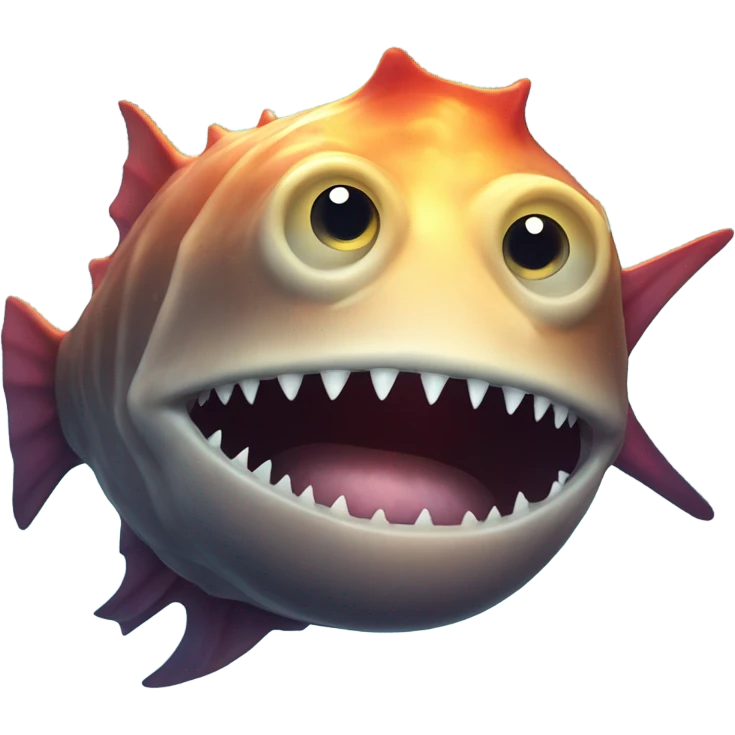 Anglerfish with a glowing lure hanging from its forehead, sharp teeth, and big eyes. emoji