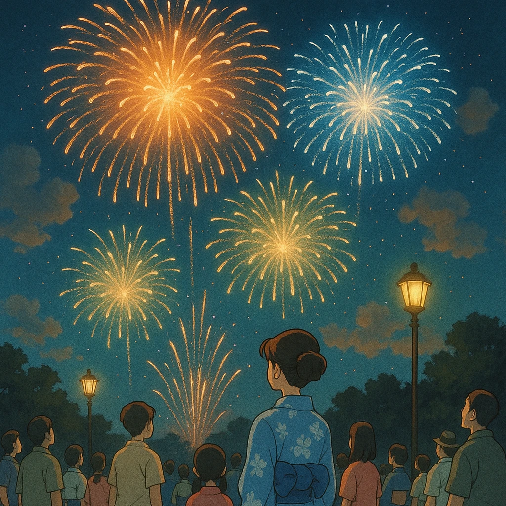 ghibli style realistic fireworks display emoji