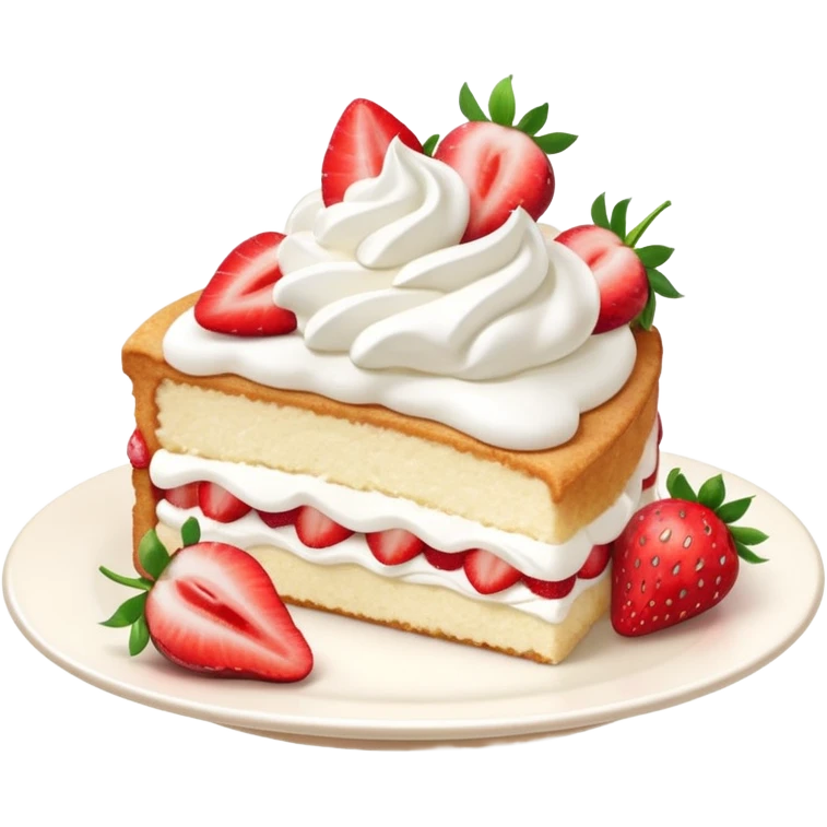 slice of strawberry shortcake with whipped cream, soft and light colors, smooth texture, bright and appetizing, minimal details, glossy highlights
 emoji