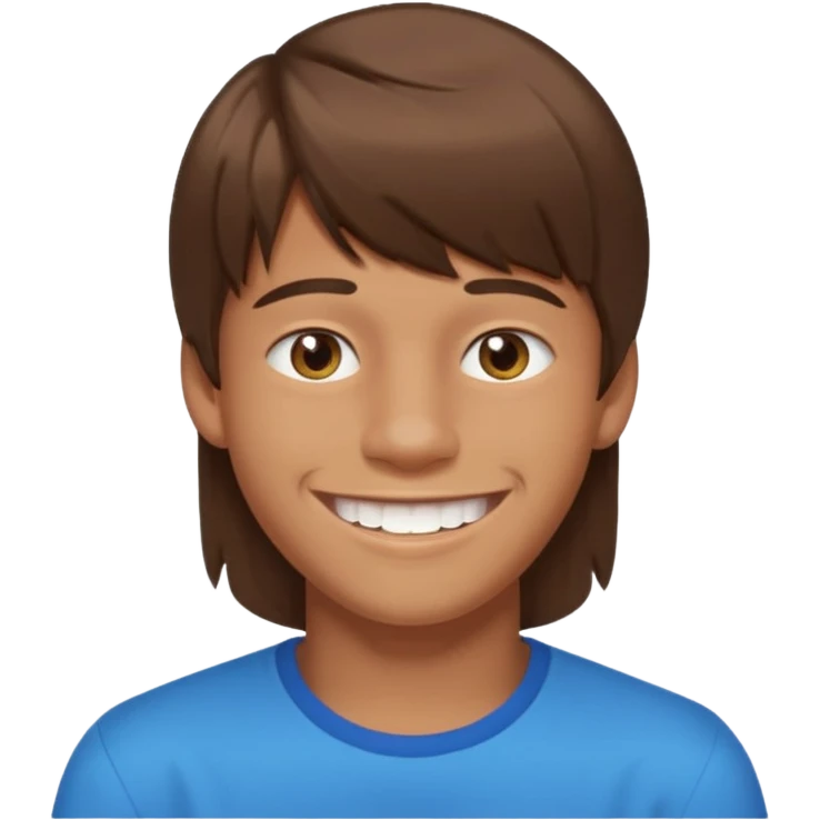 16 yr old boy, brown hair, straight, big smile, white teeth, tanned skin, bangs emoji