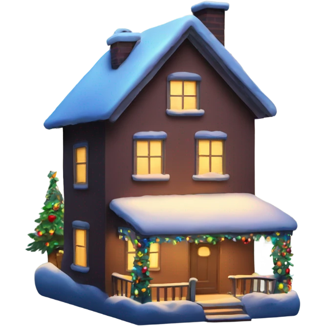 A house decorated for Christmas at night with the moon shining emoji