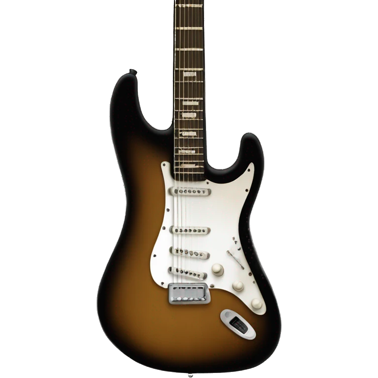 The electric guitar is black with a light brown fretboard emoji