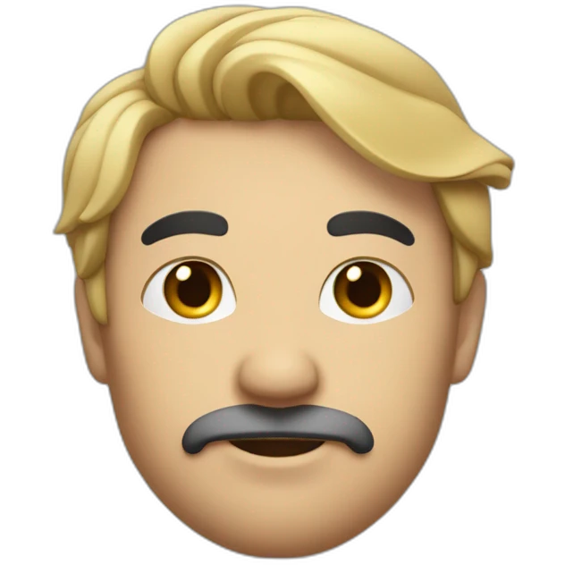 face of man with flat haire and black eyes and a fancy mostash and mideum noise and goatee  emoji