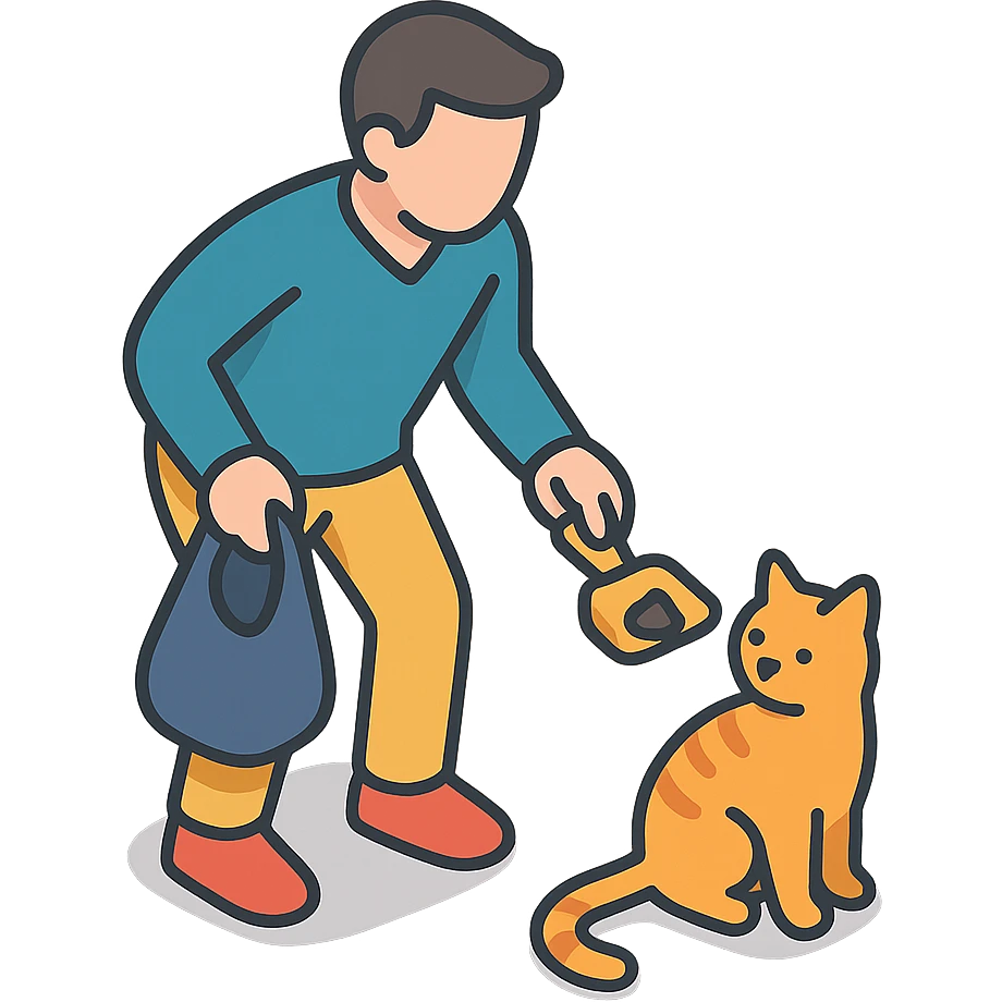 мужчина убирает за кошкой emoji