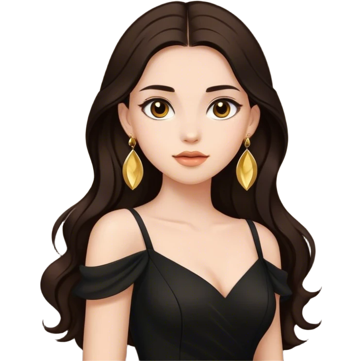 Beautiful woman,cute, long dark brown hair in dark dress with gold earrings emoji